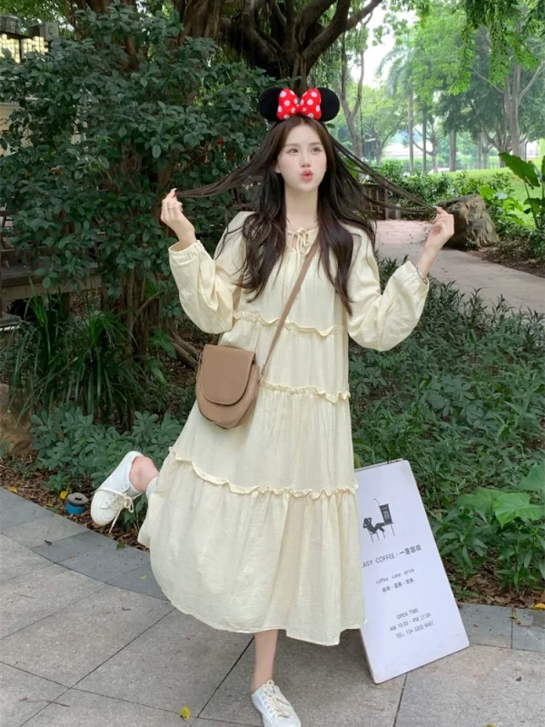 春季2023年新款宽松小个子裙子女装甜美长款蛋糕裙气质茶歇连衣裙 - 图片 2