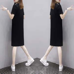 欧洲站夏季2023年新款遮肉显瘦胖MM小黑裙休闲大码直筒连衣裙女士
