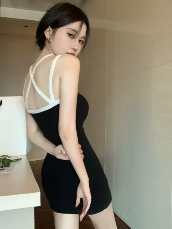kumikumi纯欲辣妹撞色吊带连衣裙女夏季性感收腰显瘦包臀裙短裙子 - 图片 2