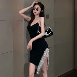 性感连衣裙女夜总会气质流苏开叉女神范打底吊带裙子2024夏季新款