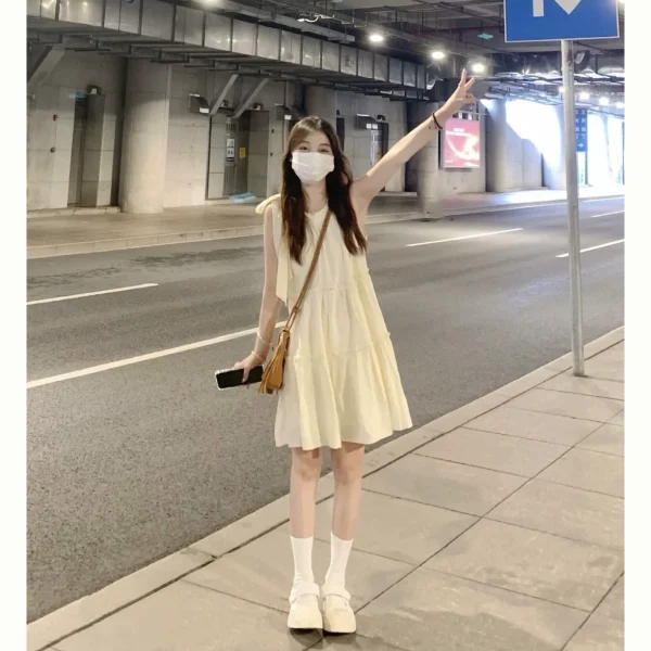kumikumi法式无袖吊带连衣裙女装夏季海边度假显瘦A字裙中长裙子 - 图片 4