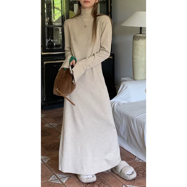 红人馆针织连衣裙女秋冬长袖超好看高级感裙子气质长裙打底毛衣裙 - 图片 4
