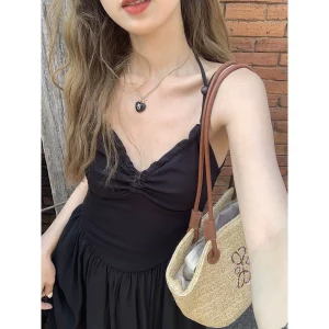陆小团团泰式度假风吊带连衣裙2023年夏季新款辣妹小众别致裙子女