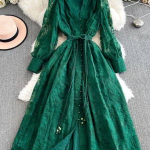 法式复古宫廷风礼服重工刺绣收腰显瘦长款蕾丝裙女高端精致连衣裙