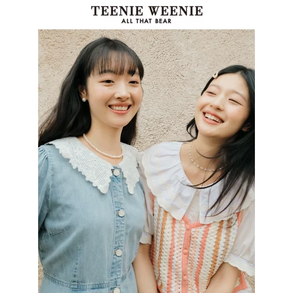 【赵露思同款】TeenieWeenie小熊2023夏季新款蕾丝牛仔连衣裙女 - 图片 4