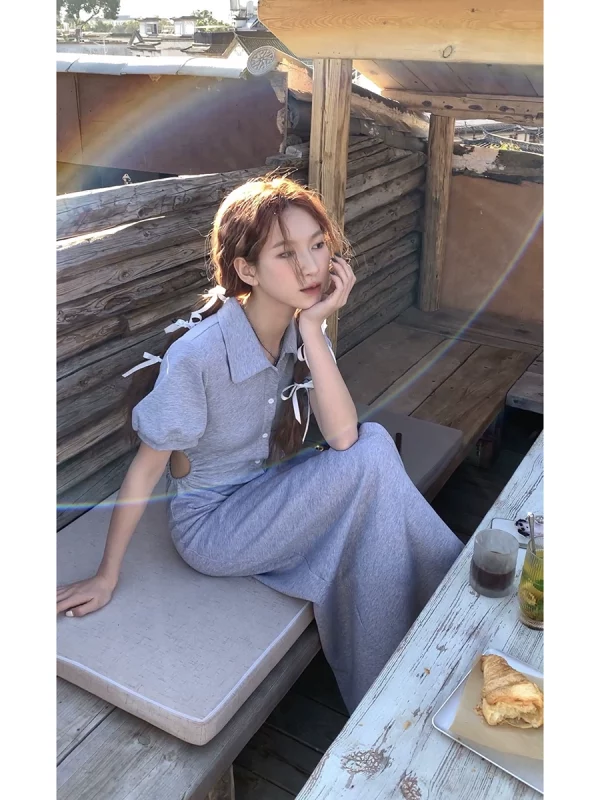 红人馆polo连衣裙女夏季2023新款设计感裙子法式气质显瘦短袖长裙