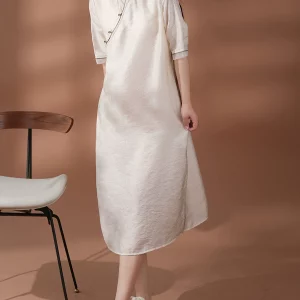 小耳出品【午间的时光】天丝提花连衣裙女中长裙简约小立领女裙