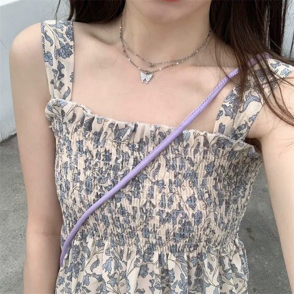 小清新碎花裙沙滩裙海边度假风吊带裙连衣裙女夏长裙法式裙子夏天 - 图片 3