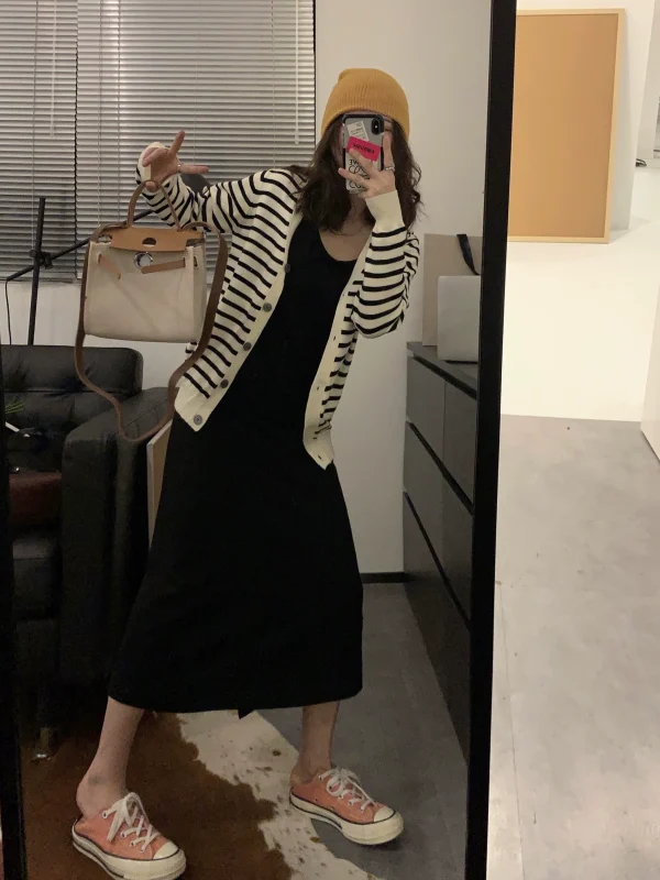 viiwen free U领背心裙 可搭任何外套的背心中长款黑色显瘦连衣裙 - 图片 3
