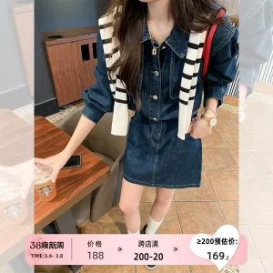 曾小咸夏季新款连衣裙女韩系百搭学院风通勤修身斩女穿搭牛仔短裙