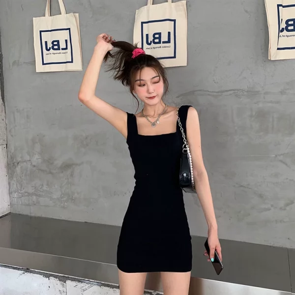 大码黑色连衣裙女装夏季2024新款胖MM显瘦气质吊带裙修身包臀裙子 - 图片 4