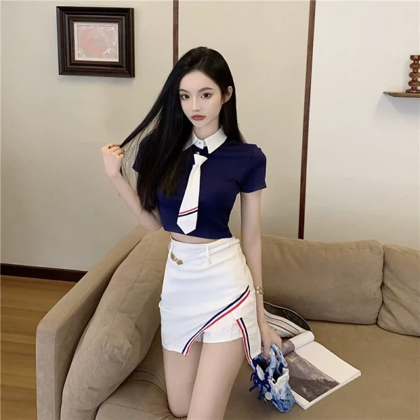jk制服套装裙女夏足浴技师工作服学院风网红小个子短袖性感连衣裙 - 图片 2