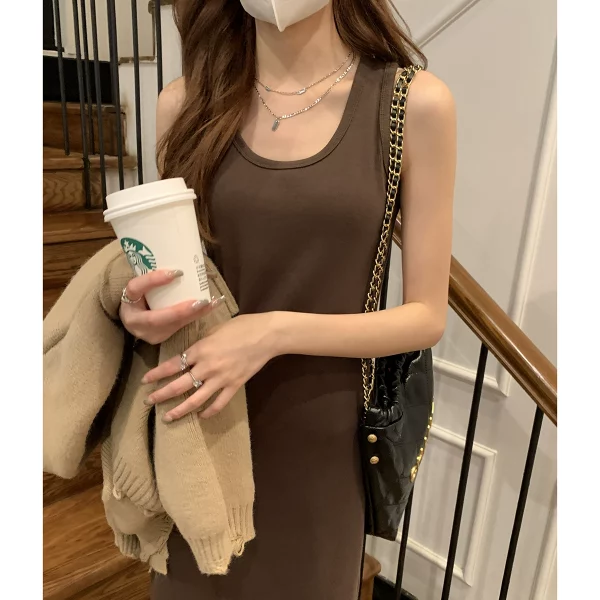 陆小团团内搭中长款背心裙2024春季新款韩系显瘦连衣裙女 - 图片 2
