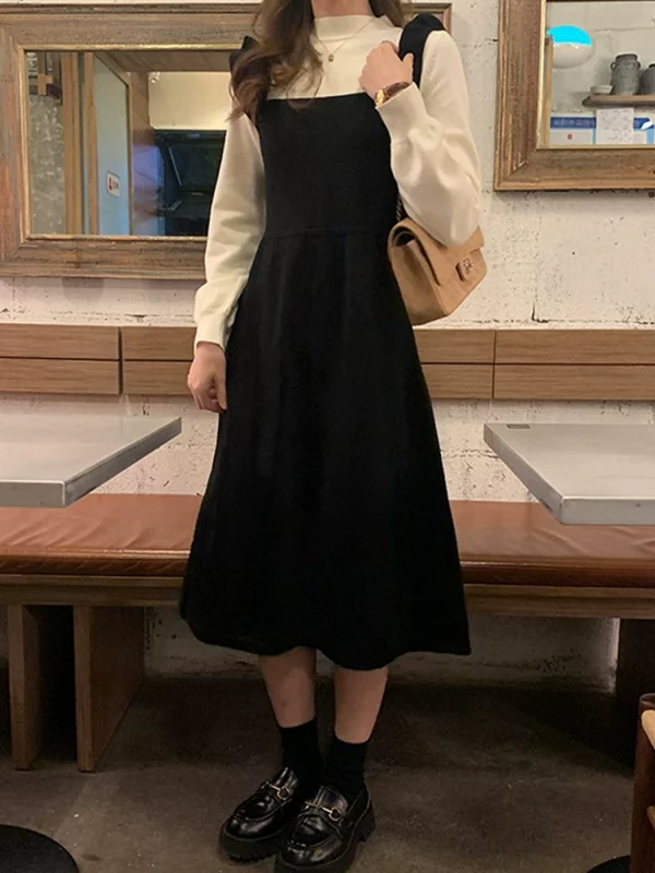 陆小团团 新年战袍假两件针织连衣裙2024春季新款温柔百搭裙子女 - 图片 2