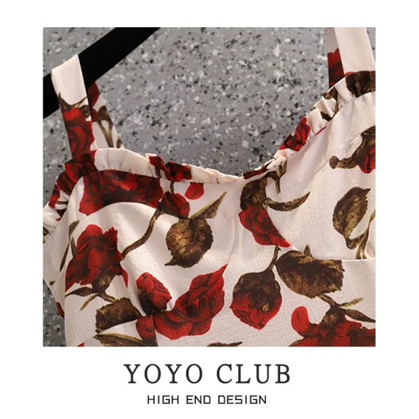YOYO CLUB大码女装凡尔赛玫瑰吊带裙夏季海边度假碎花茶歇连衣裙 - 图片 4