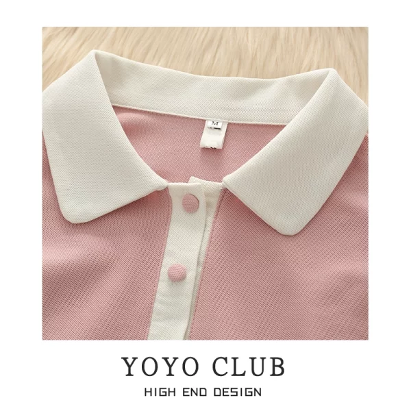 YOYO CLUB大码女装拼色收腰A字连衣裙夏季初恋奶甜胖MM显瘦POLO裙 - 图片 3
