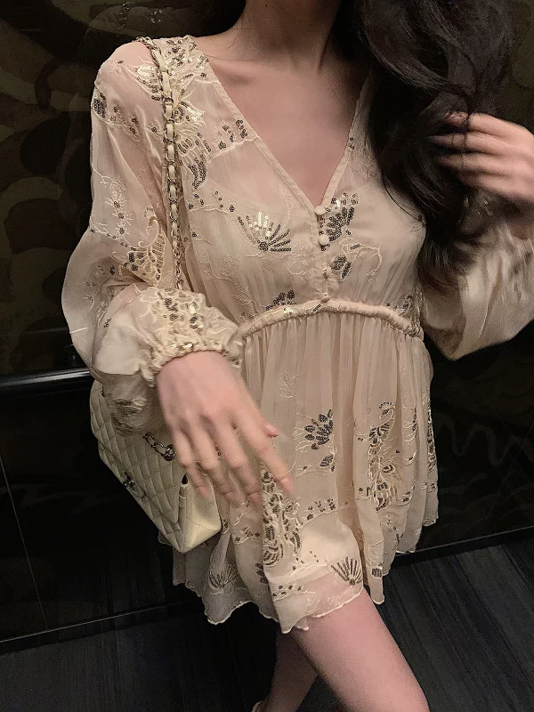 邱肉瑶 高端精致阔太太亮片连衣裙女秋季新款轻奢高级感轻熟裙子 - 图片 3