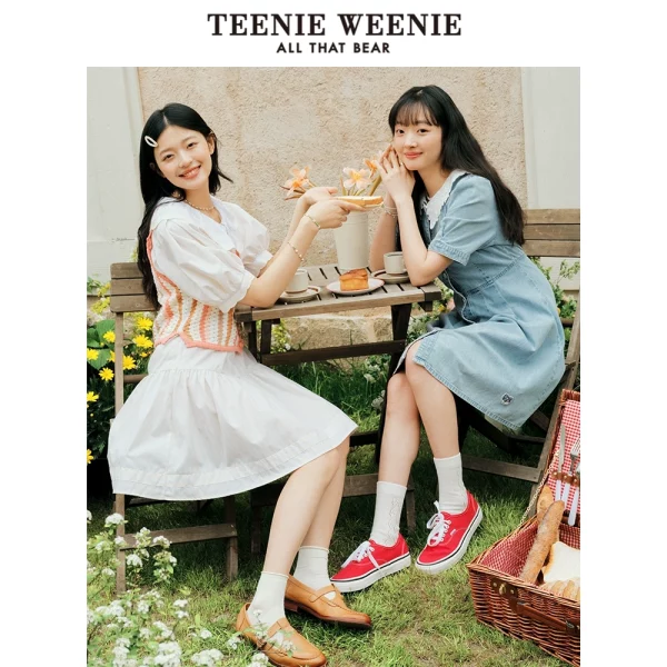 【赵露思同款】TeenieWeenie小熊2023夏季新款蕾丝牛仔连衣裙女 - 图片 3