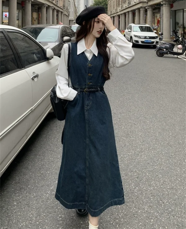 牛仔吊带连衣裙女2023年春夏新款小个子减龄收腰显瘦背心长裙子潮 - 图片 5