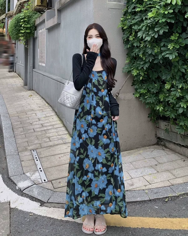 大码女装吊带连衣裙女夏季碎花海边沙滩裙胖mm遮肚显瘦裙子长裙 - 图片 2
