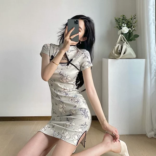 国潮复古气质高端性感改良旗袍夜场技师工作服修身包臀连衣裙春季 - 图片 4