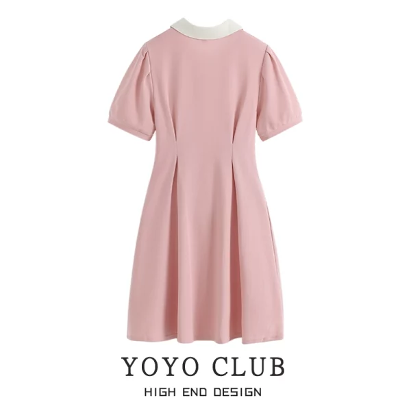 YOYO CLUB大码女装拼色收腰A字连衣裙夏季初恋奶甜胖MM显瘦POLO裙 - 图片 2
