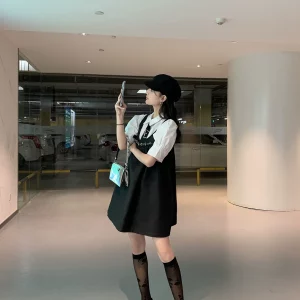ddgirl 蓬蓬小黑裙/小心机减龄小众设计感背带黑色蓬蓬显瘦连衣裙