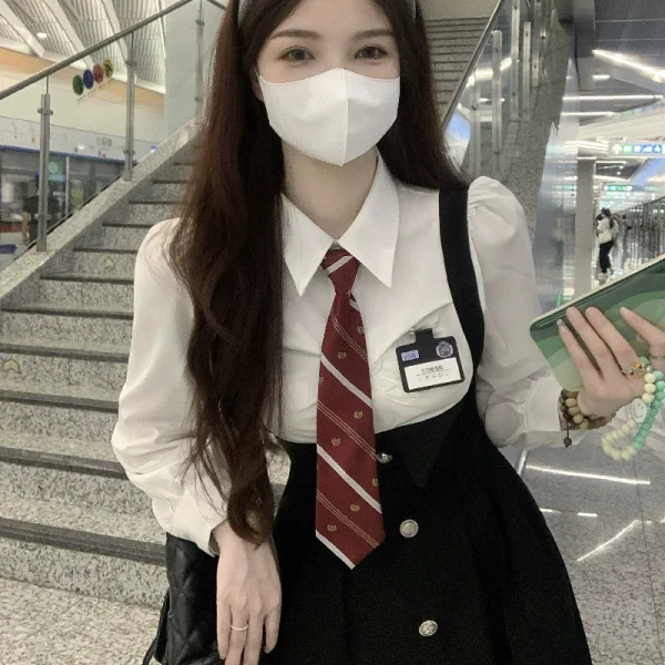 大码微胖法式假两件学院风连衣裙女秋季新款胖mm收腰显瘦遮肚裙子 - 图片 3