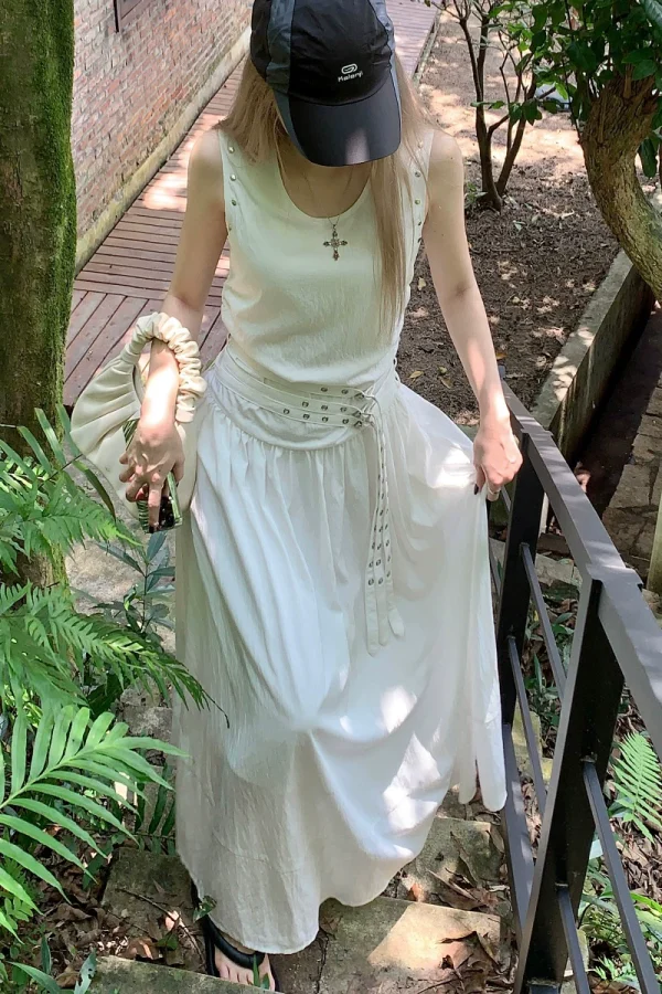 PPHOME温糯絮羽~背心连衣裙女夏季高级感铆钉收腰显瘦气质长裙子 - 图片 6