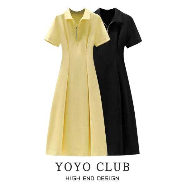 YOYO CLUB大码女装盐系穿搭轻熟连衣裙夏胖mm显瘦长款遮肉polo裙