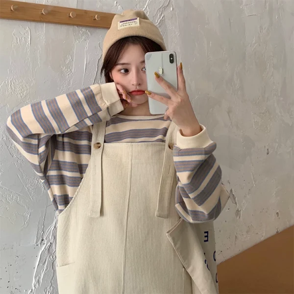 灯芯绒背带裙套装女秋季2023新款韩版少女减龄可爱小个子连衣裙子 - 图片 4