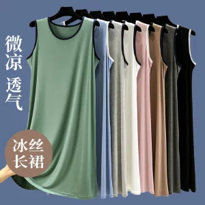 宽松大尺码背心裙女夏季薄款莫代尔休闲长裙外穿居家睡裙无袖洋装