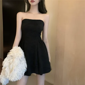 抹胸连衣裙气质复古设计感提花显瘦a字裙性感夜场特别很辣的裙子