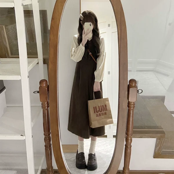 小个子背带连衣裙女装早秋穿搭2025新款长裙千金风巨好看的两件套 - 图片 4