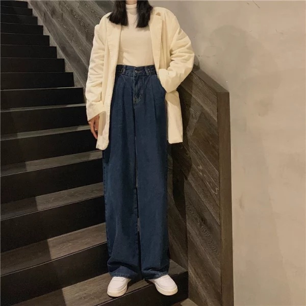 复古高腰裤加长宽松直筒牛仔裤女春秋2024年新款长裤阔腿垂感裤子 - 图片 2