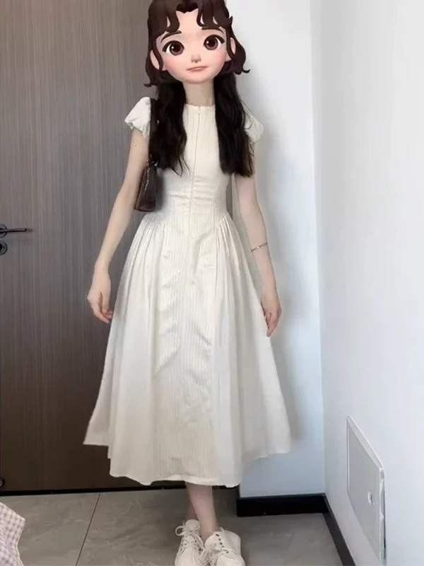 法式高端精致质感高级感收腰显瘦气质正式场合白色连衣裙子女夏季 - 图片 6