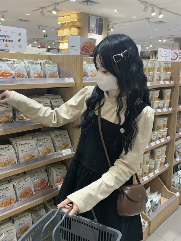 洋气冬季背带裙灯芯绒连衣裙女秋冬叠穿套装2022年新款中长款裙子 - 图片 3