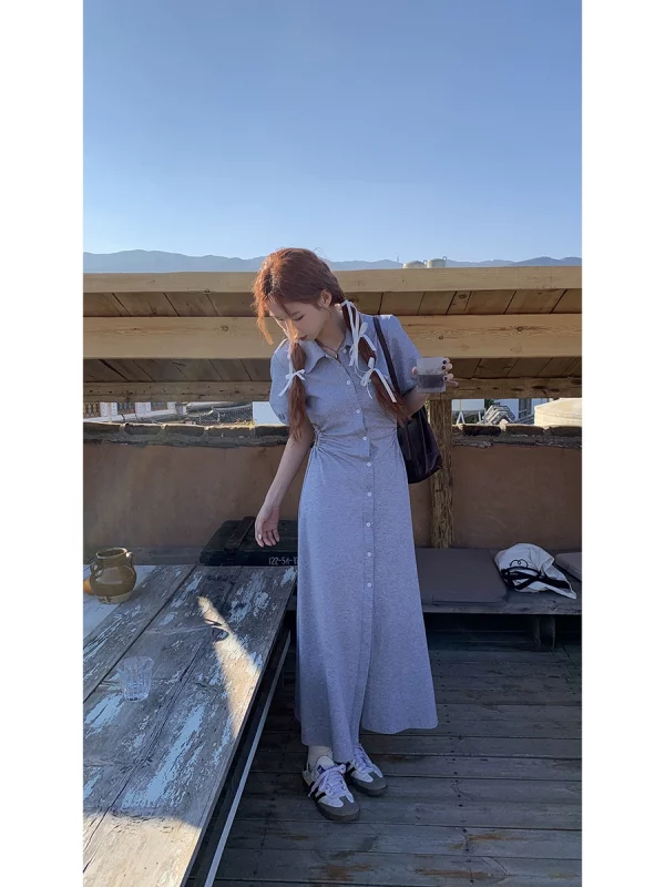 红人馆polo连衣裙女夏季2023新款设计感裙子法式气质显瘦短袖长裙 - 图片 4
