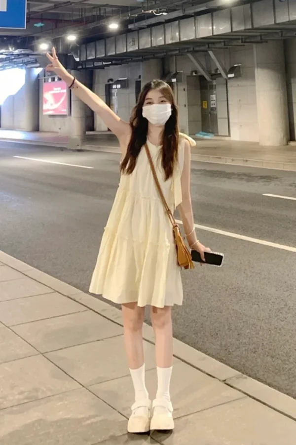kumikumi法式无袖吊带连衣裙女装夏季海边度假显瘦A字裙中长裙子 - 图片 5