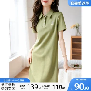 沫晗依美兔子刺绣POLO领裙子2023夏新款韩版休闲百搭显瘦连衣裙女