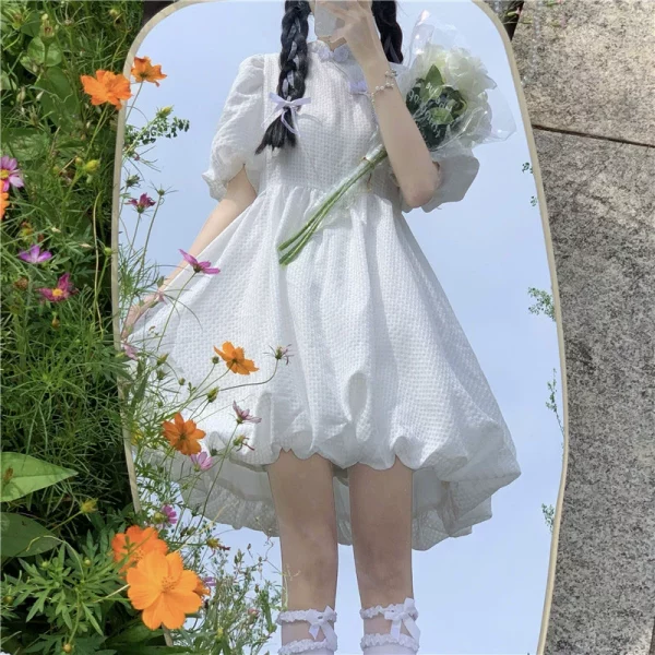复古改良旗袍蓬蓬裙连衣裙女夏季泡泡袖灯笼裙可爱甜美盘扣小裙子