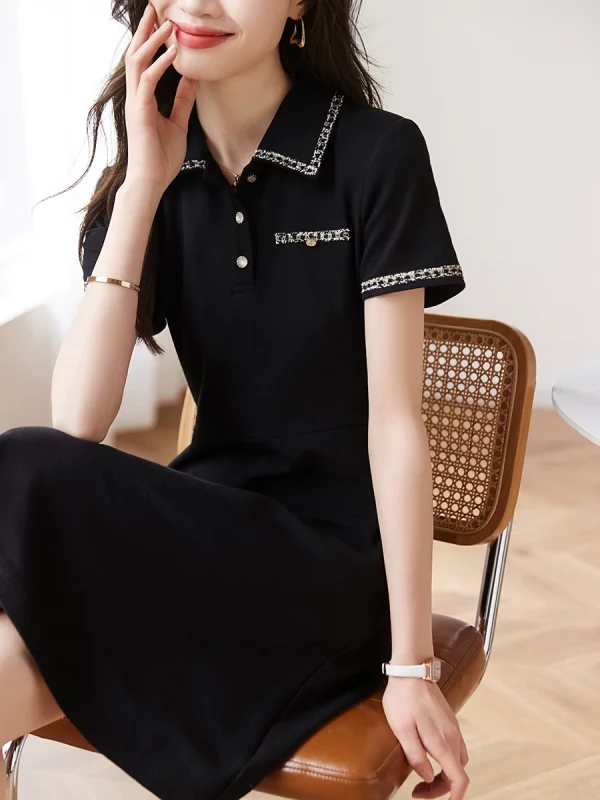沫晗依美小香风POLO领裙子2023夏季新款气质优雅百搭显瘦连衣裙女 - 图片 2