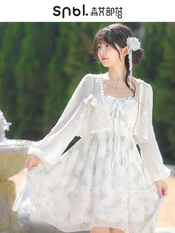 甜美仙气碎花连衣裙夏季吊带裙内搭裙雪纺飘逸裙子夏原创森女部落 - 图片 3