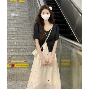 夏季新款假两件设计感裙子气质显瘦不规则小个子休闲法式连衣裙女