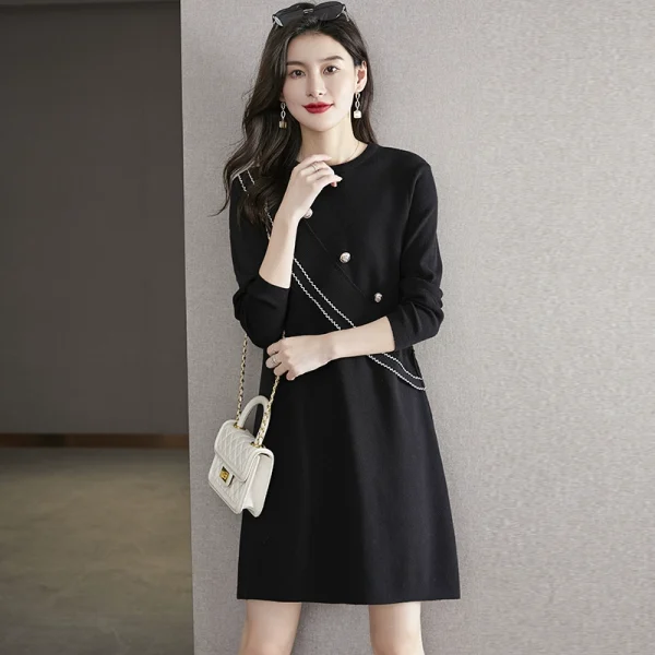 配大衣针织连衣裙秋冬2022新款女士打底中长款毛衣裙子小个子春秋 - 图片 4