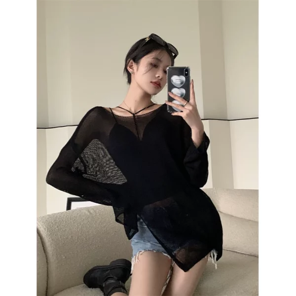 时尚黑色冰丝防晒衣服罩衫外套女夏季薄2023新款设计感小众上衣 - 图片 4