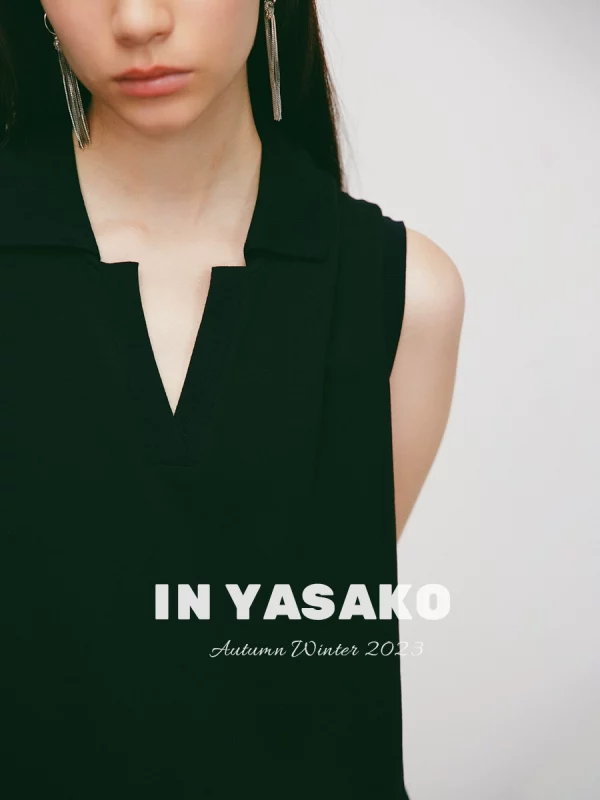 YASAKO/看了又看 摩登韵律 鱼尾下摆立体polo领佰搭无袖连衣裙 - 图片 5