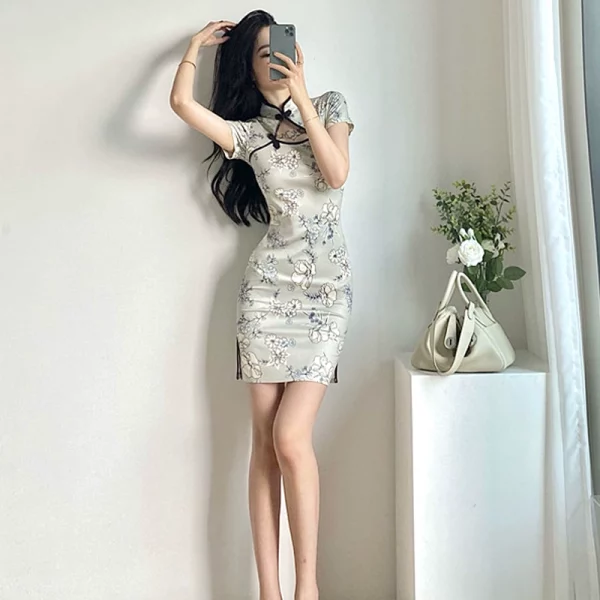国潮复古气质高端性感改良旗袍夜场技师工作服修身包臀连衣裙春季 - 图片 3