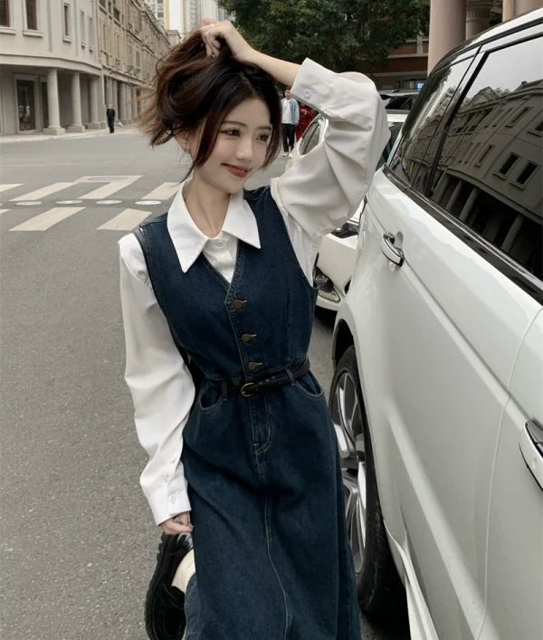 牛仔吊带连衣裙女2023年春夏新款小个子减龄收腰显瘦背心长裙子潮 - 图片 2