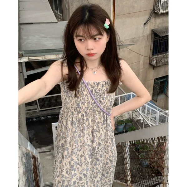 小清新碎花裙沙滩裙海边度假风吊带裙连衣裙女夏长裙法式裙子夏天 - 图片 5